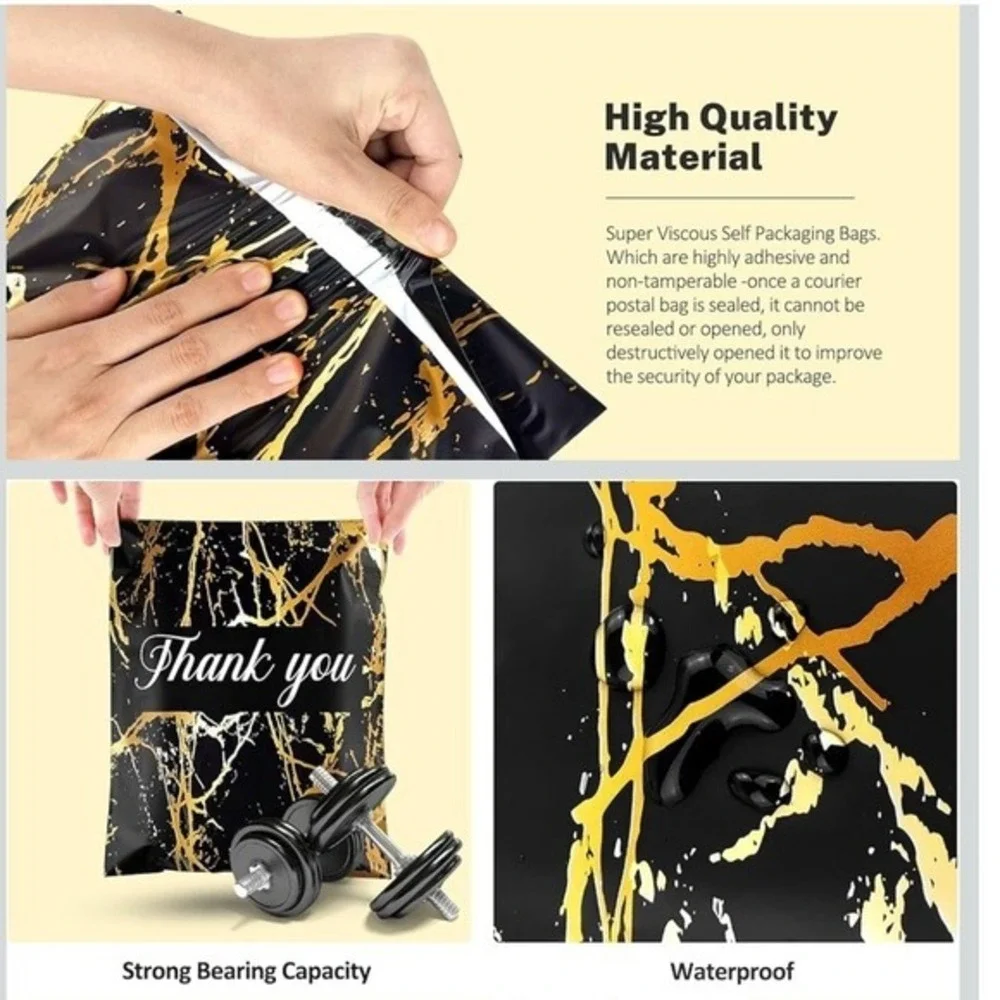 Black Gold Marble Thank You Poly Mailers 10x13 Shipping Bags Self‎ Seal